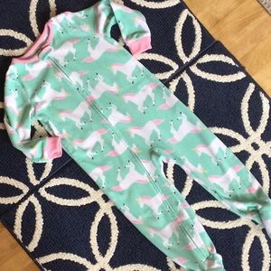 Carter's Mint Green Unicorn Print Footed Pajamas with Pink Trim